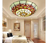 BOTOWI Tiffany Ceiling Light, Stained Glass Flush Mount Ceiling Lamp Fixture, 3-Lights 16 Inch Retro Garden Shade Ceiling Decor Lighting Pendant Hanging for Bedroom Dining Living Room Kitchen,Red A