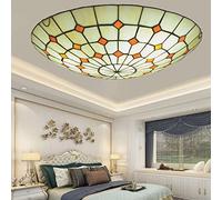 BOTOWI Tiffany Ceiling Light, Stained Glass Flush Mount Ceiling Lamp Fixture, 3-Lights 16 Inch Retro Garden Shade Ceiling Decor Lighting Pendant Hanging for Bedroom Dining Living Room Kitchen,Beige A