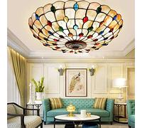 BOTOWI Tiffany Ceiling Lights, Colourful Blue Stained Glass Ceiling Lamp, Tiffany Flush Mount Ceiling Light for Bedroom Dining Living Room Entryway Foyer Restaurant Porch Kitchen Bar,colourful,21in