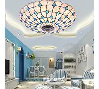 BOTOWI Tiffany Ceiling Lights, Colourful Blue Stained Glass Ceiling Lamp, Tiffany Flush Mount Ceiling Light for Bedroom Dining Living Room Entryway Foyer Restaurant Porch Kitchen Bar,Blue,16in