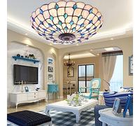 BOTOWI Tiffany Ceiling Lights, Colourful Blue Stained Glass Ceiling Lamp, Tiffany Flush Mount Ceiling Light for Bedroom Dining Living Room Entryway Foyer Restaurant Porch Kitchen Bar,Blue,21in