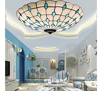 BOTOWI Tiffany Ceiling Lights,Stained Glass Ceiling Light,Tiffany Flush Mount Ceiling Light for Bedroom Dining Living Room Entryway Foyer Hallway Kitchen,Mediterranean Ceiling Lamp,Blue 1,21in