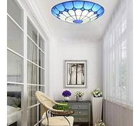BOTOWI Tiffany Dome Flush Mount Ceiling Light Fixture 12" Blue Mediterranean LED Stained Glass Ceiling Lamp Creative Design Victorian Pendant Light for Kids, Bedroom, Hotel, Corridor,Study