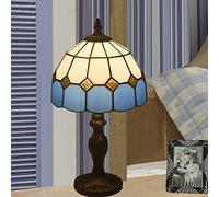 BOTOWI Tiffany Lamp,Tiffany Table Lamp for Bedroom,Antique Decor Lamp,Bedside Lamps,Stained Glass Lamp,Vintage Lamp,Crystal Beads Lamp,Blue/Orange/Yellow/Green Lampshade,8X15inches,Blue