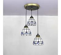 BOTOWI Tiffany Stained Glass Pendant Lighting, Adjustable 3-Light Industrial Hanging Ceiling Light Fixtures Rustic Pendant Light for Restaurant Kitchen Island Dining Room Hallway Bedroom,O