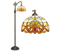BOTOWI Tiffany Style Floor Lamp Stained Glass Baroque Arched Lamp 12X18X63 Inches Gooseneck Adjustable Corner Standing Reading Light Decor Bedroom Living Room,Beige