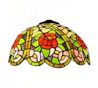 BOTOWI Tiffany Style Stained Glass Lampshade Replacement, Elegant Blue Red Rose Flowers Design, 16 inch Wide 9 inch High Lamp Shade Only for Table Lamps Pendant Lamps Floor Lamp,Red