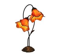 BOTOWI Tiffany Style Stained Glass Table Lamp with 8-inch Wide Bent Glass Flower Lampshade Leaf Base 22-inch Tall Night Light for Living Room Bedroom Bedside Decorative,Orange