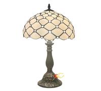 BOTOWI Tiffany Style Table Lamp Touch Control Lamp 12X12X19 Inch Tiffany Reading Light Antique Glass Desk Decor Lamp for Bedside,White Beads