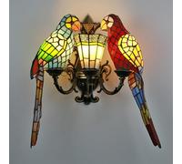 BOTOWI Tiffany Wall Sconce Lamp Parrot Wall Light with Stained Glass Mission Shade 3 Lights Birds Wall Lamp for Living Room Bedroom Hotel Restaurant,A1