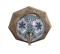 BOTOWI Turkish Mosaic Flush Mount Ceiling Lights, Moroccan Handemade Ceiling Lamps Vintage 3-Light Decorative Ceiling Lights for Bedroom Restaurant Cafe Foyer Porch,Blue