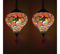BOTOWI Turkish Mosaic Lamp W7H12 Inch Moroccan Globe Pendant Light 2 Pcs Handmade Hanging Ceiling Lamp Mediterranean Decor for Living Room Bedroom,Gold