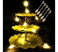 BOTRFMUNY Cupcake Stands 3 Tier Dessert Stands LED Stars Light String with 5 Spoons Cupcake Tower Candy Fruit Display Dessert Tower Tray Holder for Birthday Parties Wedding Camping (White)