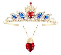 Botrinal Evie Royal Red Heart Necklace and Princess Gold Tiara Crown Descendant Headdress Jewelry Set Queen of Hearts Costume Jewelry for Halloween, Adjustment, metal, rhineestones