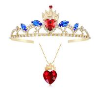 Botrinal Evie Royal Red Heart Necklace and Princess Gold Tiara Crown Descendants Headdress Jewelry Set Queen of Hearts Costume Jewelry for Halloween, Metal, rhineestones