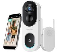 BOTSLAB 2K Video Doorbell Camera Wireless, No Subscription, Head-to-Toe View, 5200mAh Battery Capacity, AI Detection, 2.4GHz WiFi, IP66 Waterproof, WiFi Base Station, Two Way Audio