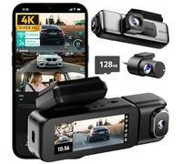 BOTSLAB 3 Channel 4K Dash Cam Front and Rear Inside, Triple Car Dash Cam with Voice Control, 3.18 inches Touch Screen, Loop Recording, 24/7 Parking Mode, Included 128GB Memory Card