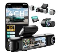 BOTSLAB 3K 4 Channel Dash Cam, 3K/4K Front and 3 * 1080p Car Camera Left Right Rear with 560°Wide Angle, 24/7 Parking Mode, Built-in 5.8GHz WiFi and GPS, Voice Control,WDR, Included 128GB SD Card