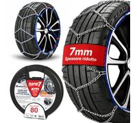 Bottari Rapid T7 Snow Chains 7 mm Small Size, Size 80, Pack of 2 | Manganese alloy twisted mesh, external automatic tensioner, coloured cable, EN 16662-1 and ONORM V5117