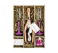 Bottega Rose Gold Sparkling Wine 75cl Gift Set Hamper With Matching Sparkling Pink Champagne Flutes and Gift Box - Birthday, Pink Fizz Gifts for Rosé Wine Lovers (Sparkling Stems)