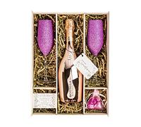Bottega Rose Gold Sparkling Wine 75cl Gift Set Hamper With Sparkling Pink Flutes, Chocolates And Gift Box - Birthday Hamper for Women - With Personalised Gift Message (Sparkling Tops)