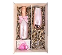 Bottega Rose Gold Spumante Sparkling Wine 20cl Gift Set Hamper With Matching Pink Champagne Flute And Chocolates - Fully Gift Boxed Pink Fizz Gifts For Wine Lovers (Metallic Top)