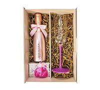 Bottega Rose Gold Spumante Sparkling Wine 20cl Gift Set With Matching Sparkling Pink Glass Flute And Chocolates - Fully Gift Boxed Wine Hamper Gifts for Women/Her (Sparkling Stem)