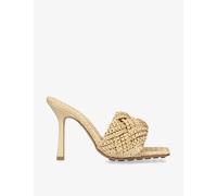 Bottega Veneta Womens Beige Lido Intrecciato-woven Raffia Heeled Mules Eur 37 / 4 Uk Women