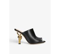 Bottega Veneta Womens Black Knot Square-toe Leather Heeled Mules Eur 40 / 7 Uk Women