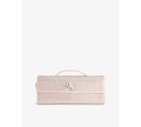 Bottega Veneta Womens Bottega Veneta Andiamo Crystal-Embellished Leather Clutch Rose-Palladio