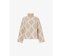 Bottega Veneta Womens Desert Mel Soapstone Diamond Pattern-intarsia Relaxed-fit Wool Jumper M