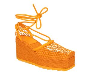 Bottega Veneta Womens Orange Stretch 90 Wedge Espadrilles - Size EU 36