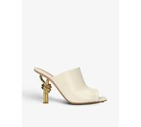 Bottega Veneta Womens Winter Wht Knot Square-toe Leather Heeled Mules Eur 38/5 Uk Women