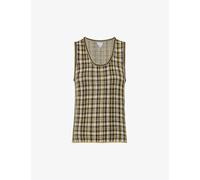 Bottega Veneta Womens Yellow Khaki Black Check-pattern Linen-blend Top L
