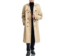 Botten Men's Double-Breasted Trench Coat - Long Jacket Overcoat-Oversized Casual Windbreaker with Lapel-BLACK, Brown, X-Large