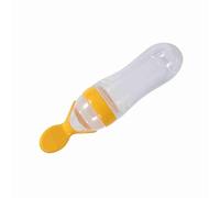 Bottle, 90 ML, with Slow Nipple, Silicone Toddler Feeding Bottle with Spoon Food Cereal Squeeze Feeder Hot (Yellow)