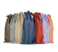 Bottle Bag Linen Drawstring Long for Red Wine Packaging Storage Portable Organizer Pouch Reusable Pocket 10pcs