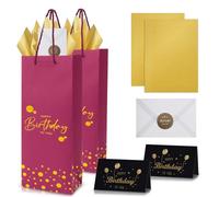 Bottle Bags Wine Carry Bag,Gift Bags for Wine,Wine Bottle Gift Bag Multipack Kraft Paper WineBags with Rope Handles,Xmas BottleBags for Wines,Whiskey,Spirits,Champagne (Burgundy Birthday Set)