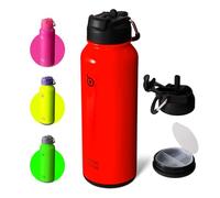 BOTTLE BOTTLE 40 oz Sports Water Bottle, Stainless Steel, Insulated, 1183 ml, Dual-use Lid, Pill Box, 147.7 in³, Neon Red