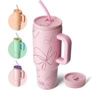 Bottle Bottle 40 oz Tumbler with Handle and Straw,Stainless Steel Vacuum Travel Mug,Car Cup with Straw, Stainless Steel Vacuum Water Bottle for Gifts Party Office Coffee (Pink Flower)