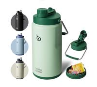 BOTTLE BOTTLE Insulated Water Bottle 64 oz with Straw and Dual-use Lid Half Gallon Water Jug Vacuum Stainless Steel for Workout Sports Insulated Beer Growler with Handle and Pills Holder Green