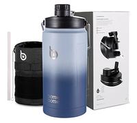 BOTTLE BOTTLE Insulated Water Bottle 64 oz with Straw and Dual-use Lid Half Gallon Water Jug Vacuum Stainless Steel for Workout and Sports Insulated Beer Growler with Handle（Ocean Blue）