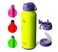 BOTTLE BOTTLE Sports Water Bottle, Stainless Steel, Thermal Flask with Straw and Pill Holder, 1.2 L, Neon Yellow