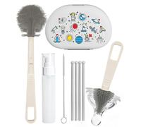 Bottle Brush Set - 7-in-1 Travel Cleaning Kit With Silicone Brush & Built-in Drying Rack | Compact Storage Case With Soap Dispenser | Portable Nursing Bottle & Nipple Scrubber Set For Travel Use