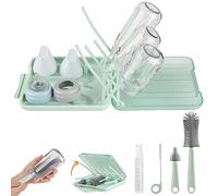 Bottle Brush Set -Baby Travel Essential-6 in 1 Bottle Cleaner Kit with Silicone Bottle Brush,Nipple Cleaner Brush,Straw Brush,Soap Dispenser,Storage Box,Bottle Drying (Green)