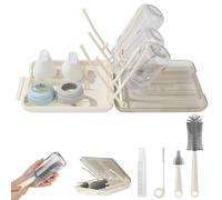 Bottle Brush Set -Baby Travel Essential-6 in 1 Bottle Cleaner Kit with Silicone Bottle Brush,Nipple Cleaner Brush,Straw Brush,Soap Dispenser,Storage Box,Bottle Drying (Pink) (White)