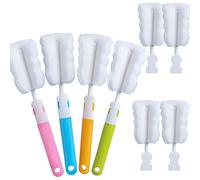 Bottle Brush Sponge Cup Set with 4 Replacement Heads Portable Long Handle Water Cleaner, for Baby Vacuum Flasks(4 Brushes + 4 Heads)