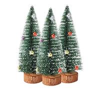 Bottle Brush Trees with Wood Bases and Balls Ornaments, 3/6 Pcs Artificial Frosted Mini Sisal Christmas Trees, Small Tabletop Christmas Trees for Xmas Holiday Party Home Decor, Green(3pcs 25cm)