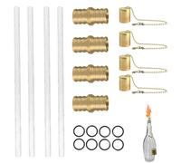 Bottle Candle Kit - Wine Bottle Torch Set, Wine Bottle Tiki Torch Kit | Oil Lamp Replacement Wick Hardware Kit, 4 High-Durability Torch Wicks, Copper Lamp Cover, Brass Wick Holder for Indoor Outdoor