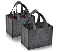Bottle Carrier 2PCS,Wine Bottle Bag 6 Compartments,Wine Bottle Carrier Felt Wine Tote Bag Holder Reusable Wine Bottle Bag with Protable Handles for 6 Bottles with Flexible Dividers for Party Picnic